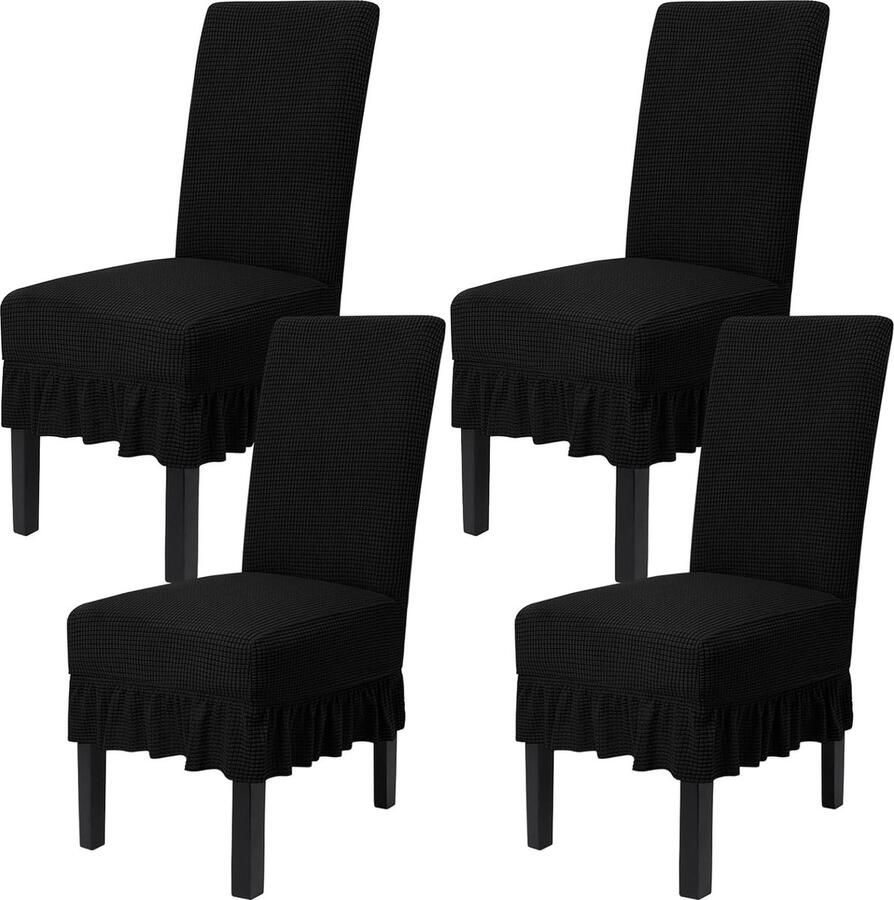 Stoelhoezen Set van 4 stretch stoelhoezen voor eetkamerstoelen Afneembare stoelhoezen Schommelstoel Stoelhoezen Geruite hoezen voor stoelen Eetkamer Restaurant Hotel Banket (zwart 4 stuks)