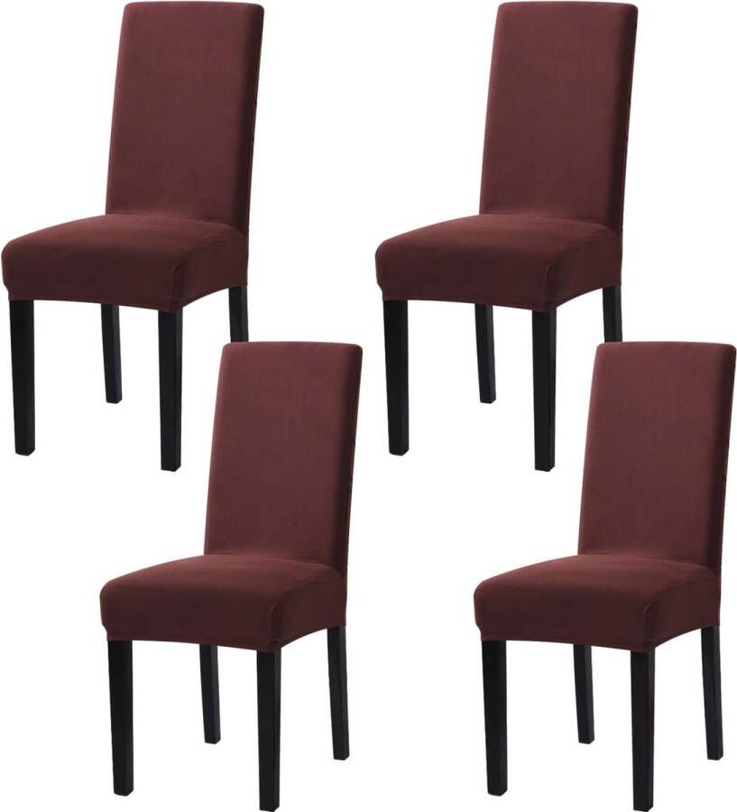 Chair covers set of 4 stretch washable stretch with elastic for hotel banquet restaurant home party wedding (brown 4 pieces)