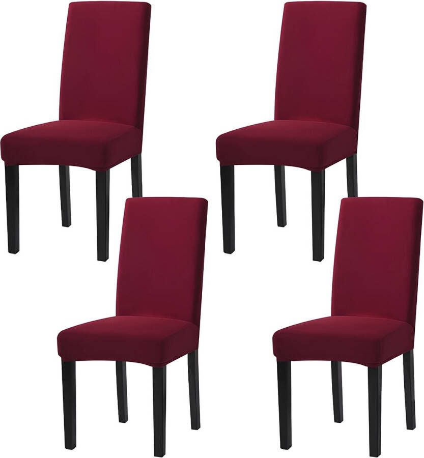 Merkloos Stoelhoezen 6 stuks stretch stoelbekleding elastische moderne hoes elastaan stretchhoes stoelovertrek bi-elastische spanhoes zeer onderhoudsvriendelijk en duurzaam universeel (verpakking van 6 rode wijn)