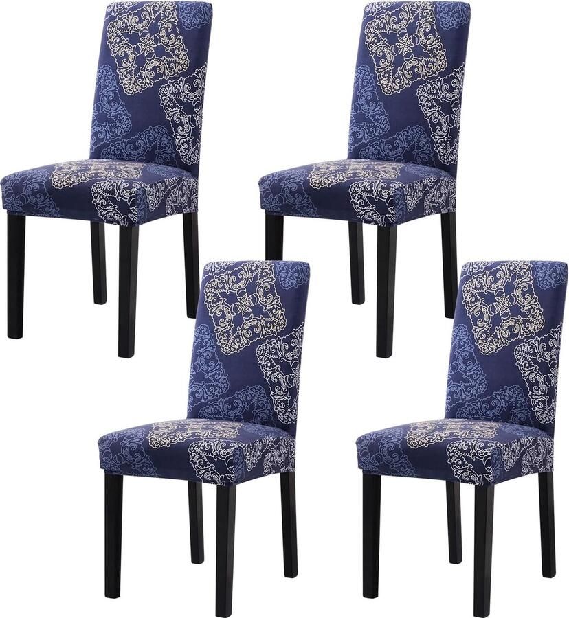 BalladHome Stoelhoezen set van 4 stretch afneembaar wasbaar met elastiek voor hotel banket restaurant huis feest bruiloft (print-B 4 stuks)