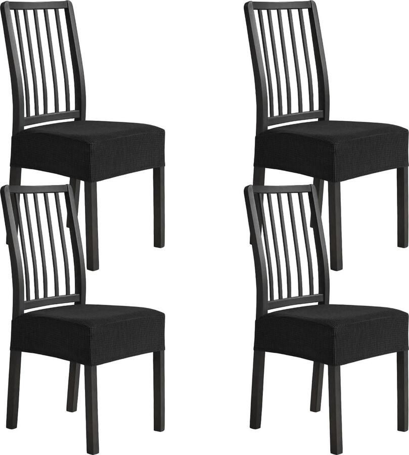 Stoelhoezen set van 4 6 stuks jacquard eetkamerstoelen wasbaar elastisch universeel voor eetkamer hotel banket (zwart 6)