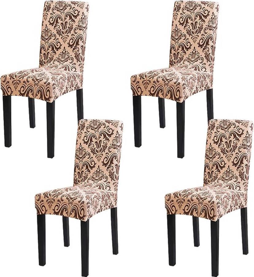 Stoelhoezen set van 4 stuks stretch afneembaar wasbaar stretch stoelhoes met elastiek voor hotel banket restaurant huis feest bruiloft (gouden bloemen 4 stuks)