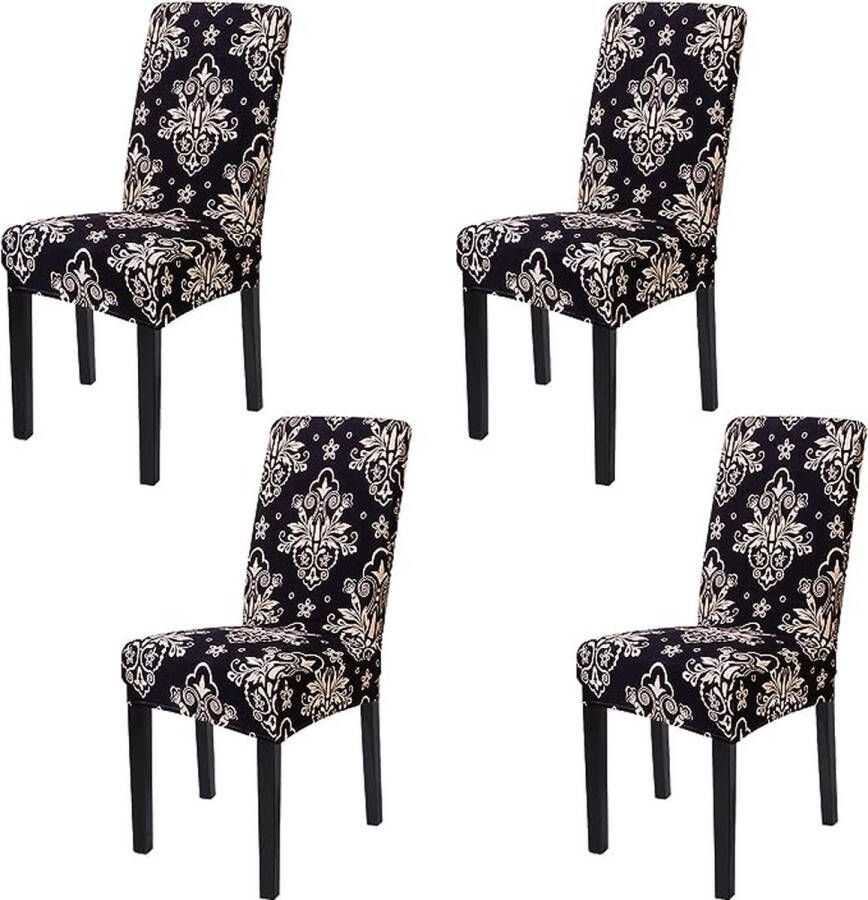 Stoelhoezen set van 4 stuks stretch afneembare wasbare stoelhoezen stretch stoelhoes met elastiek voor hotel banket restaurant huis feest bruiloft (grijs-geometrie 4 stuks) - Foto 2