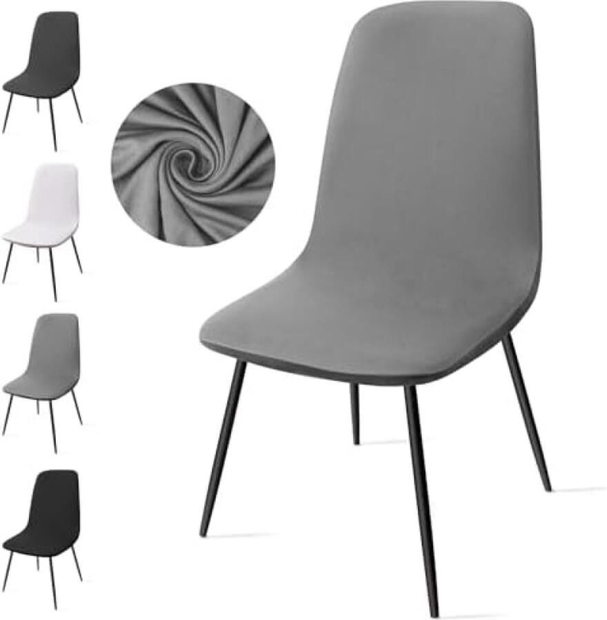 DustDraft™ Stoelhoezen Set van 4 Stuks Stretch Stoelhoezen Eetkamerstoelhoezen Universele Stoelhoezen Afneembaar Wasbare Stoelhoes voor Eetkamer Hotel Banket Bruiloft Feest(C-Grijs Set van 4)