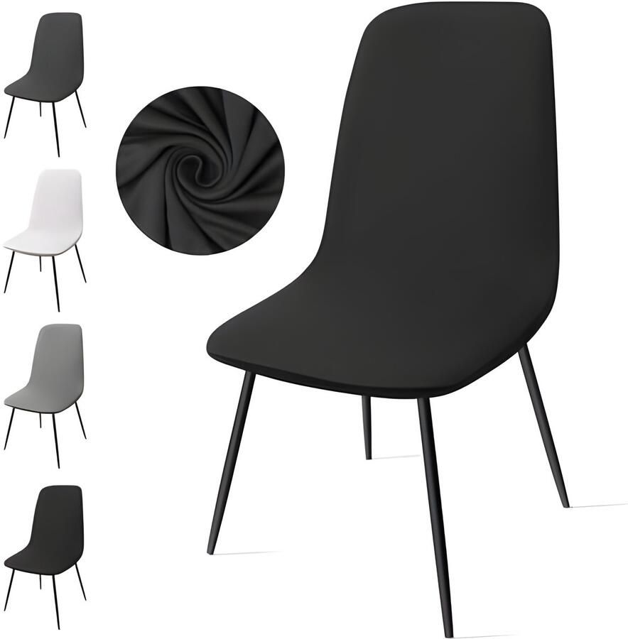 DustDraft™ Stoelhoezen Set van 4 Stuks Stretch Stoelhoezen Eetkamerstoelhoezen Universele Stoelhoezen Afneembaar Wasbare Stoelhoes voor Eetkamer Hotel Banket Bruiloft Feest(C-Zwart Set van 4)