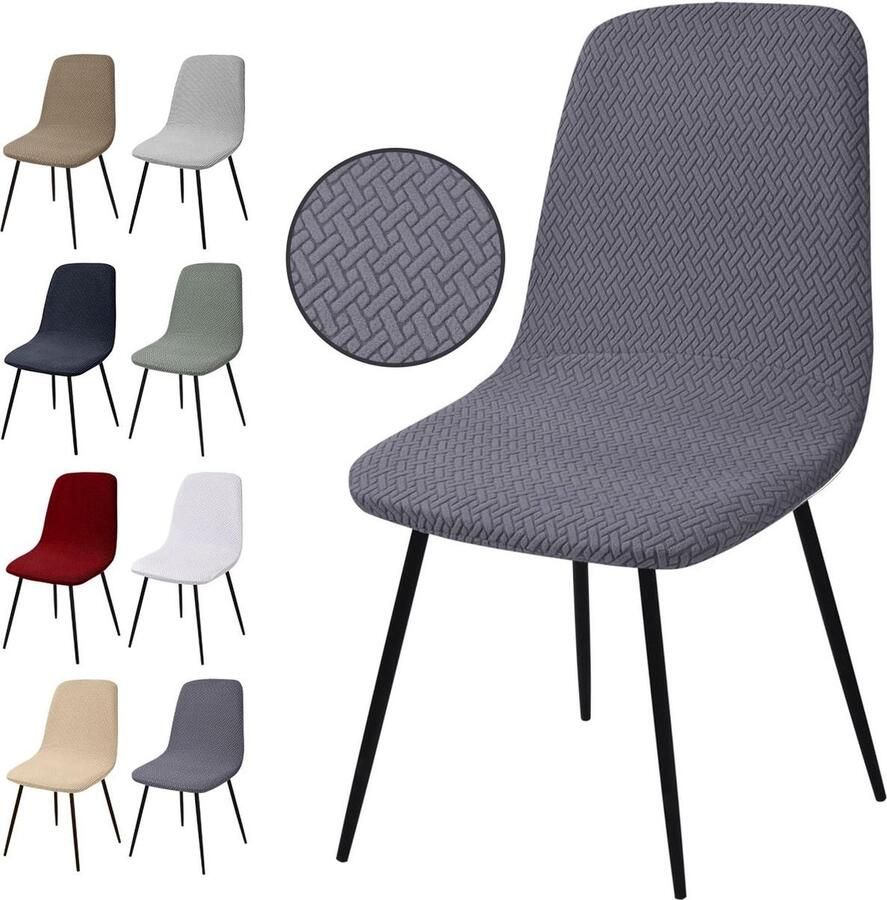 Stoelhoezen Set van 6 Stuks Stretch Stoelhoezen Jacquard Eetkamerstoelhoezen Universele Stoelhoezen Afneembaar Wasbare Stoelhoes voor Eetkamer Hotel Banket Bruiloft Feest(T-Grijs Set van 6)