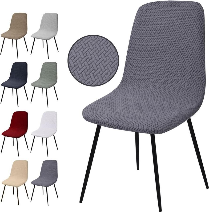 Stoelhoezen Set van 4 Stuks Stretch Stoelhoezen Jacquard Eetkamerstoelhoezen Universele Stoelhoezen Afneembaar Wasbare Stoelhoes voor Eetkamer Hotel Banket Bruiloft Feest(T-Grijs Set van 4)