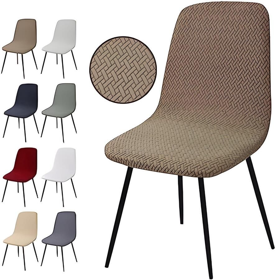 DustDraft™ Stoelhoezen Set van 4 Stuks Stretch Stoelhoezen Jacquard Eetkamerstoelhoezen Universele Stoelhoezen Afneembaar Wasbare Stoelhoes voor Eetkamer Hotel Banket Bruiloft Feest(T-Kameel Set van 4)