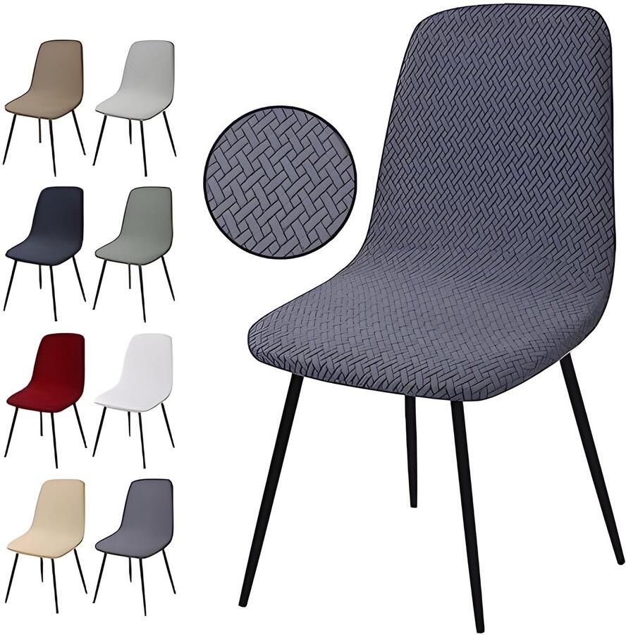 DustDraft™ Stoelhoezen Set van 4 Stuks Stretch Stoelhoezen Jacquard Eetkamerstoelhoezen Universele Stoelhoezen Afneembaar Wasbare Stoelhoes voor Eetkamer Hotel Banket Bruiloft Feest(T-Grijs Set van 4)