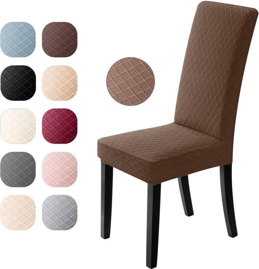 Stoelhoezen set van 4 stuks universele stretch stoelhoezen moderne jacquard hoezen afneembare stoelhoes afdekking eetkamerovertrek bi-elastische hoeslaken voor banketdecoratie en bruiloftsfeesten (bruin set van 4)