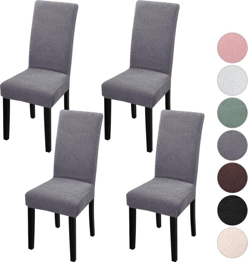 Stoelhoezen set van 4 universeel stretch jacquard hoezen voor stoelen afneembaar wasbaar voor hotel ceremonie banket keuken huis bruiloft feest (donkergrijs)