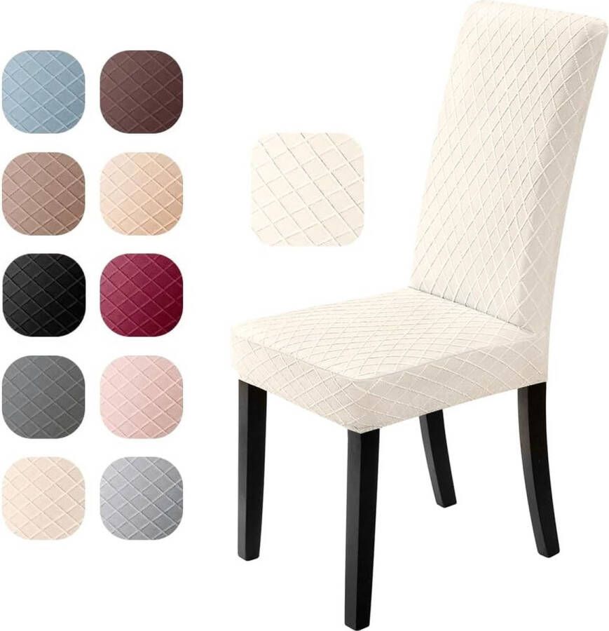 Stoelhoezen set van 4 universele stretch stoelhoezen moderne jacquard afneembare stoelhoes voor eetkamer bi-elastische spanhoes voor banket decoratie en bruiloft feesten (crème set