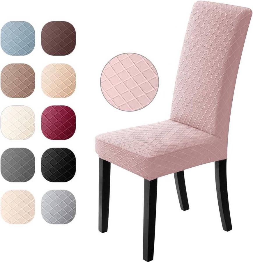 Stoelhoezen set van 4 universele stretch stoelhoezen moderne jacquard hoes afneembare stoelhoes voor eetkamer bi-elastische spanhoes voor banket decoratie en bruiloft feesten (roze