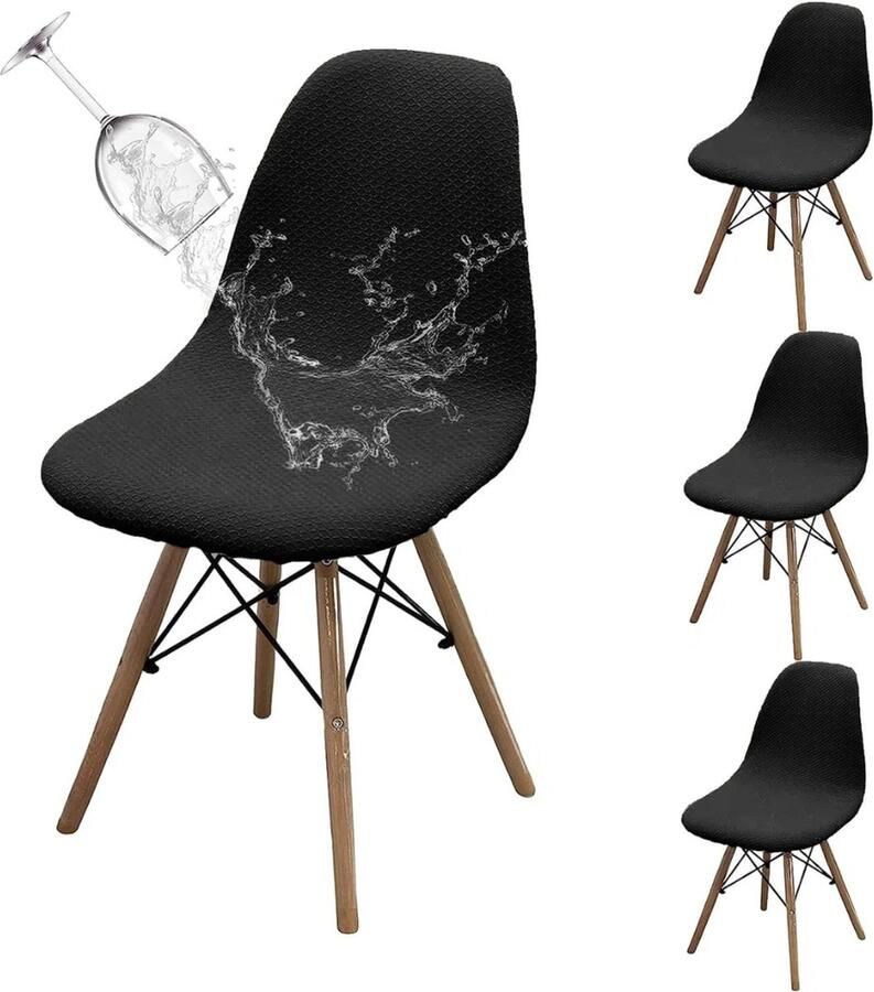 Stoelhoezen Set van 4 Waterdichte Stretch Eetkamerstoelhoezen Afneembare Antislip Stoelhoes Universele Keukenstoelen Stoelhoes Zwart