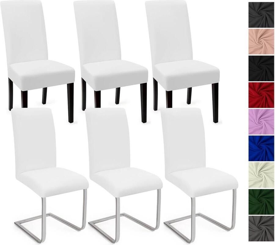 Stoelhoezen Set van 6 Eetstoelhoezen Stretch Modern en Functioneel Wit 6 Stuks