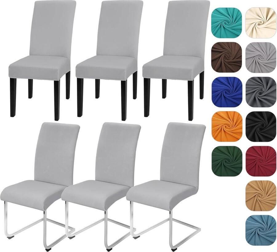 Stoelhoezen Set van 6 Elastisch en Afneembaar Wasbare Bescherming voor Keuken Restaurant en Bruiloften Lichtgrijs