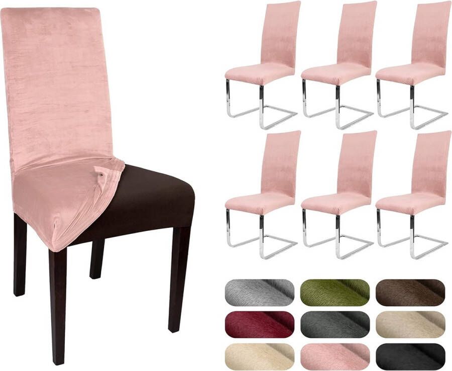 Stoelhoezen set van 6 elastische hoes van fluweel microvezel kleur naar keuze oudroze licht