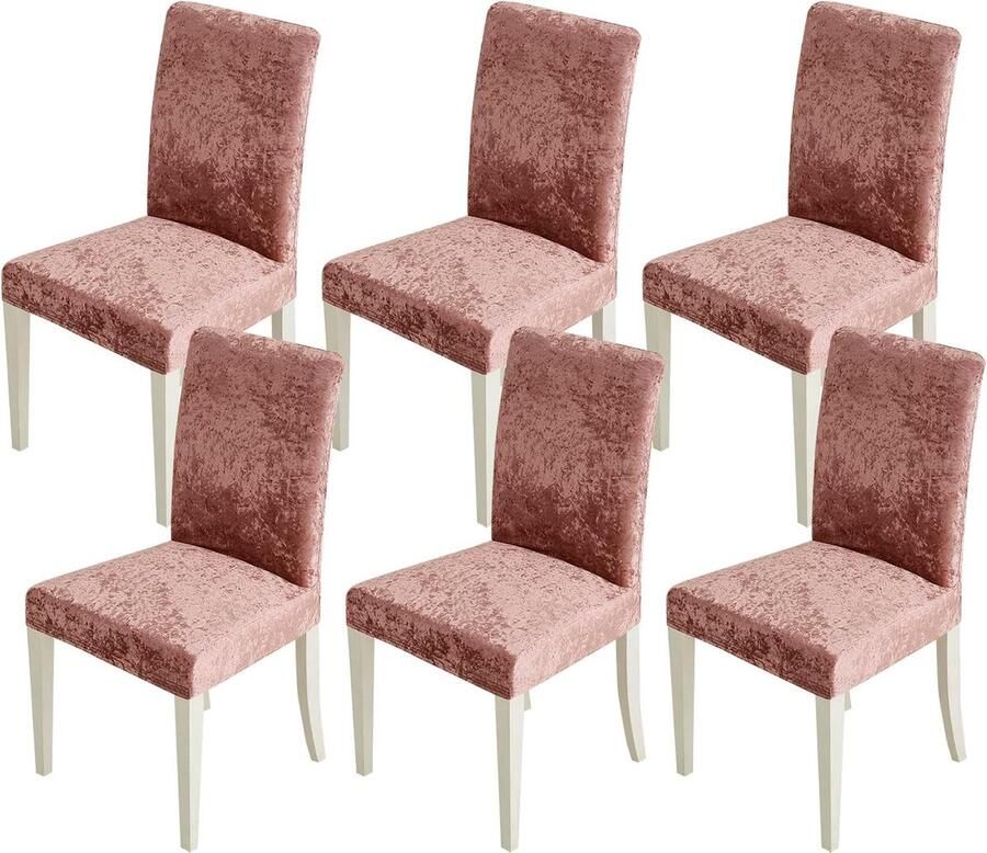 Stoelhoezen set van 6 elastische hoezen kantelstoelen hoezen voor stoelen roze fluwelen stoelhoezen voor bureaustoel overtrek keuken woonkamer banket familie bruiloft feest stoel