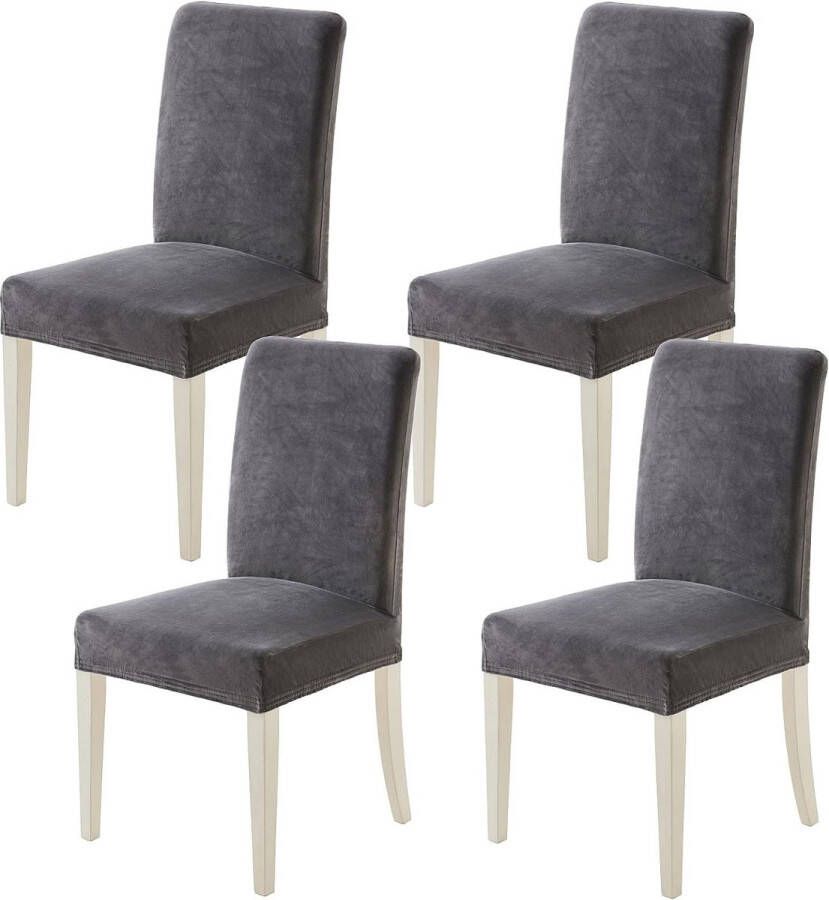 Stoelhoezen set van 6 en 4 stuks grijs fluwelen stoelhoezen voor bureaustoelen bekleding keuken woonkamer banket familie bruiloft feest