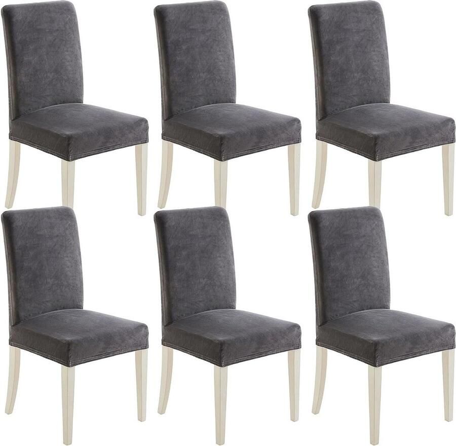 Stoelhoezen Set van 6 fluwelen eetkamerstoel moderne slipcovers stretch stoelhoes verwijderbare wasbare beschermers decoratie voor woonkamer keuken bruiloft feest grijs