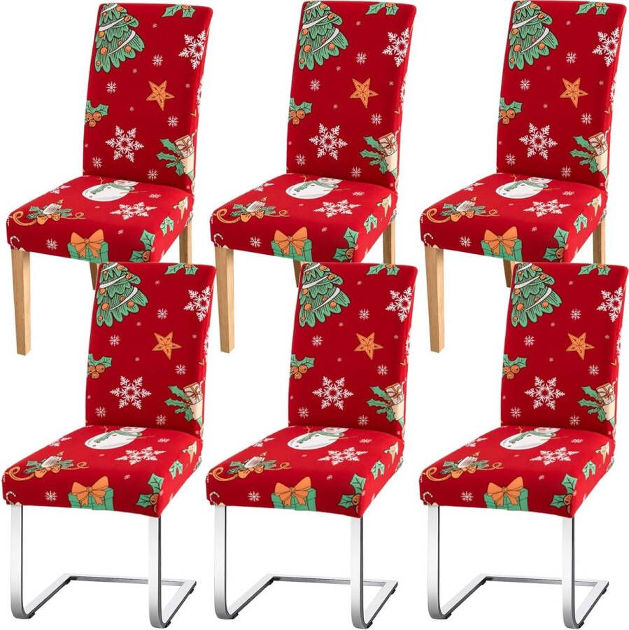 Stoelhoezen Set van 6 Kerstmis Stoelhoezen Universele Bi-Elastische Hoezen voor Stoelen Moderne Stretch Stoelhoezen Afneembare Wasbaar voor Eetkamer Hotel Banket Partijen Deco Kerstboom