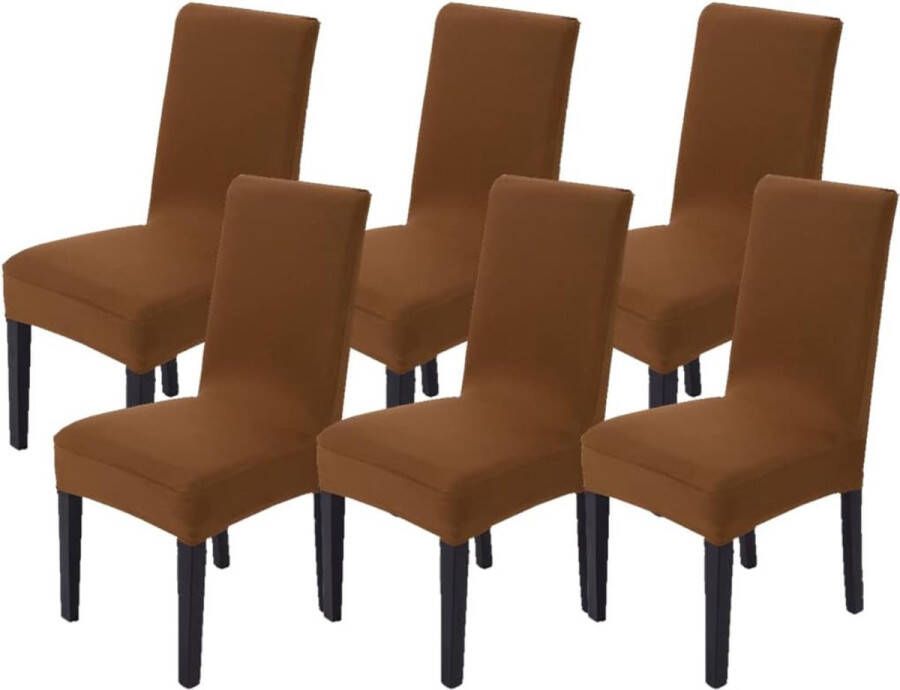 Stoelhoezen set van 6 stoelhoezen elastische hoezen voor stoelen schommelstoelen stretch stoelhoezen voor eetkamer stoel bruiloft feesten banket (bruin)