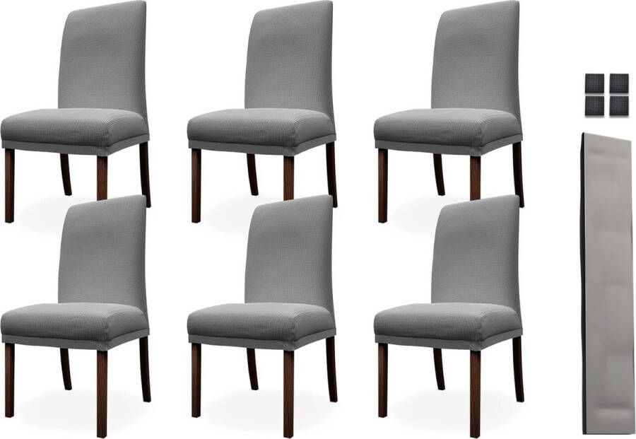 Stoelhoezen set van 6 Stoelhoezen voor schommelstoelen inclusief 6 x strikken & vloerbeschermers Waterafstotende hoezen voor stoelen Grijs & Rekbaar