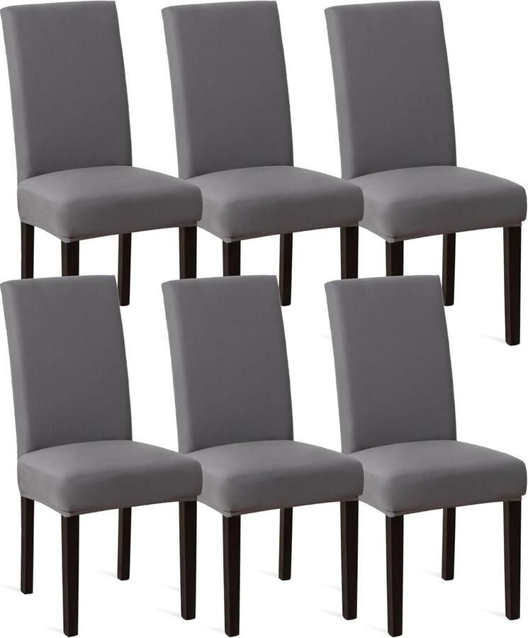 Stoelhoezen set van 6 stretch eetkamerstoelen afneembaar en wasbaar spandex voor keukenstoelen en hotel banket grijs 6 stuks Stoelhoezen