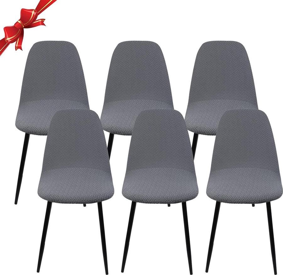 Goodivery Stoelhoezen set van 6 stretch eetkamerstoelen overtrek universeel wasbaar afneembaar elegante stoelhoes antislip keukenstoelen voor kantoor eetkamer woonkamer diagonaal grijs