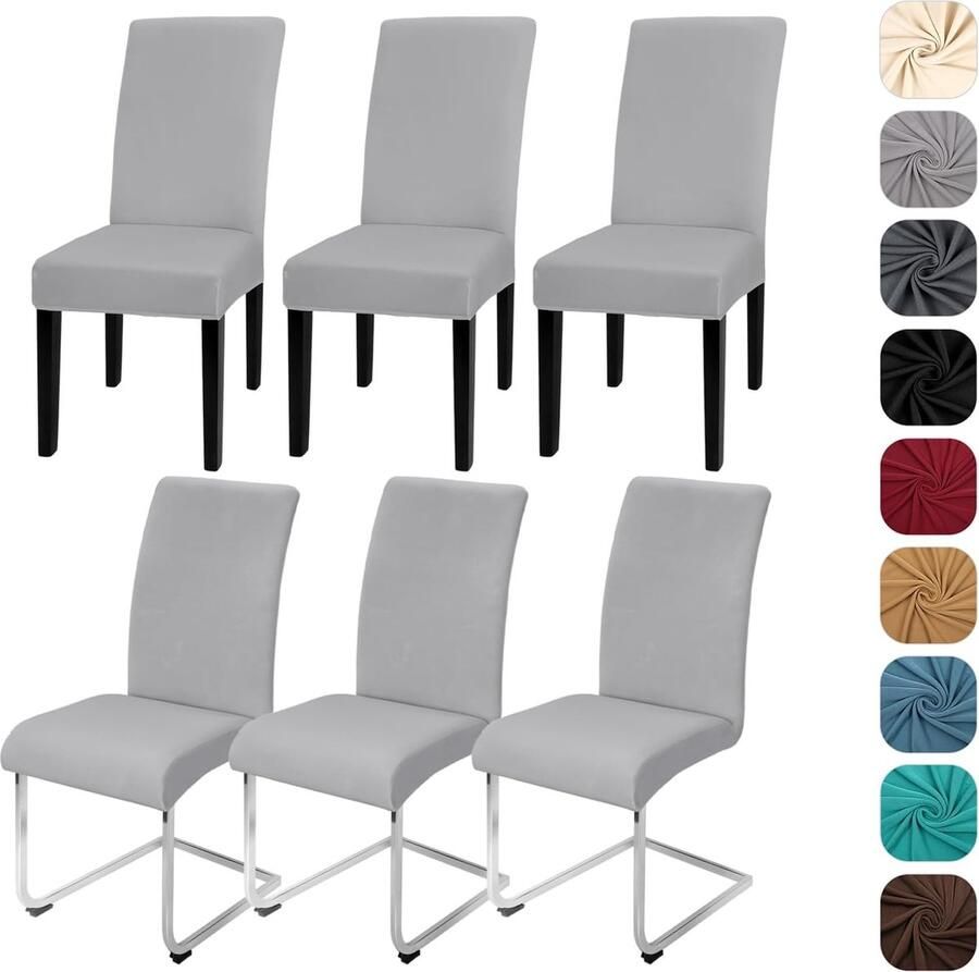 Goodivery Stoelhoezen set van 6 stretch schommelstoel elastische hoezen afneembaar wasbaar voor keuken restaurant hotel banket bruiloft (lichtgrijs 6 stuks)