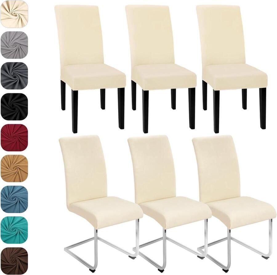 Stoelhoezen set van 6 stretch schommelstoel elastische hoezen stoelbescherming afneembaar wasbaar beige keuken restaurant hotel banket bruiloft Stoelhoezen