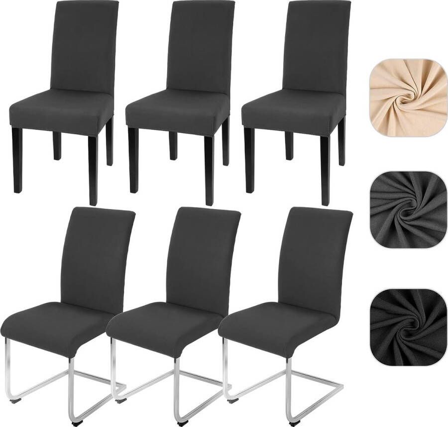 Stoelhoezen set van 6 stretch stoelhoezen elastische hoezen afneembare wasbare stoelen bescherming decoratie voor keuken restaurant hotel banket bruiloft (donkergrijs 6 stuks)