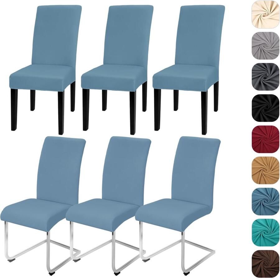 Goodivery Stoelhoezen set van 6 stretch stoelhoezen schommelstoel elastische hoezen stoelhoes afneembaar wasbare stoelen bescherming voor keuken restaurant hotel banket bruiloft (grijs blauw 6