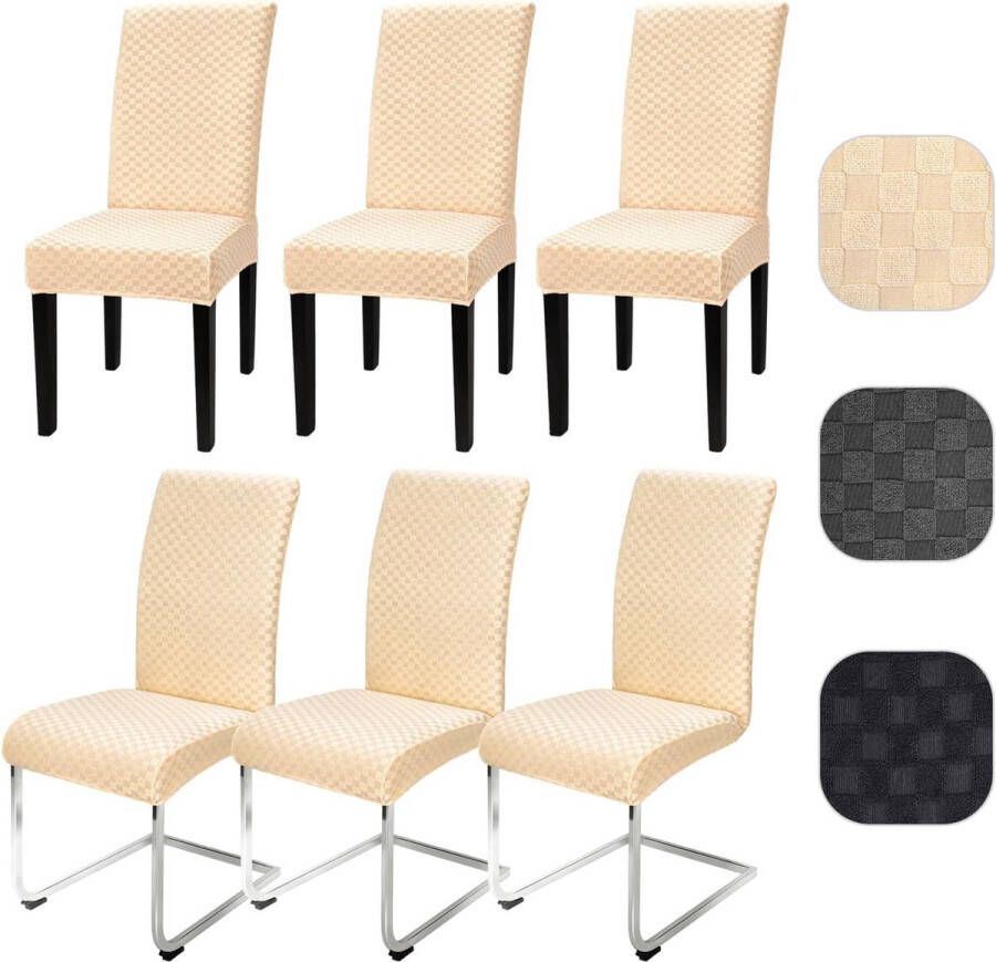 Stoelhoezen set van 6 stretch stoelhoezen schommelstoel elastische moderne jacquard stoelhoes afneembaar wasbare stoelen bescherming voor keuken restaurant bar hotel banket (Beige 6