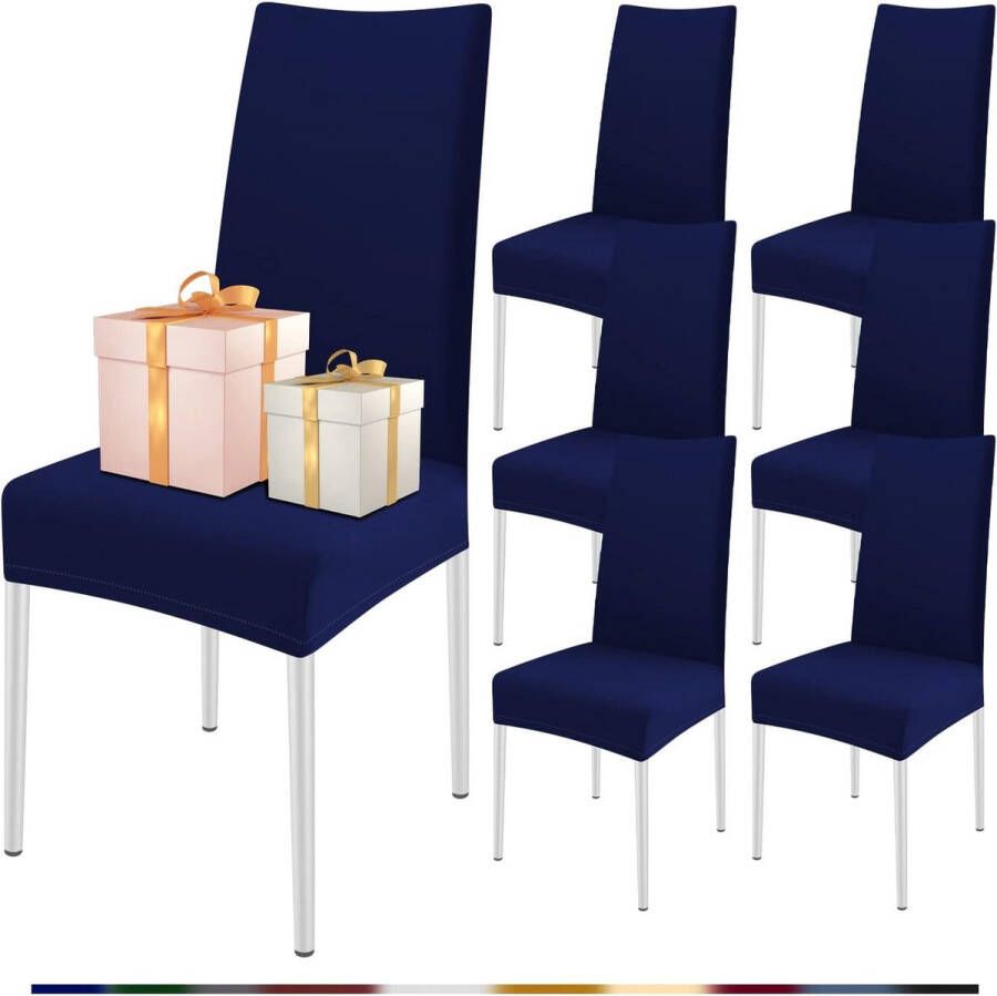 Stoelhoezen set van 6 stretch stoelhoezen voor eetkamerstoelen elastisch moderne universele stoelhoezen voor restaurant hotel banket feest decoratie (marineblauw set van 6) - Foto 5