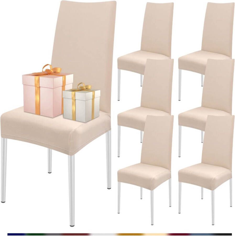 Stoelhoezen set van 6 stretch stoelhoezen voor eetkamerstoelen elastisch moderne universele stoelhoezen voor restaurant hotel banket feest decoratie (beige set van 6)