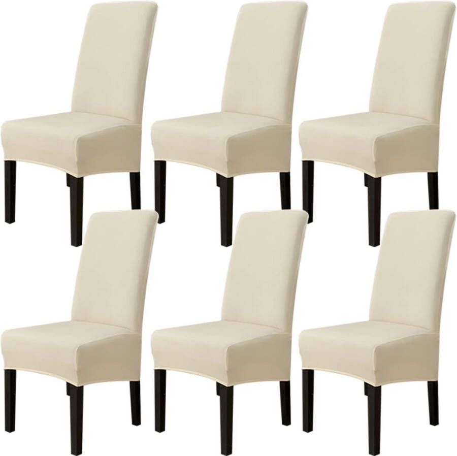 Stoelhoezen set van 6 stretch XL stoelhoezen afwasbaar elastische stretch stoelbeschermers grote stoelhoezen voor eetkamer kantoor eetkamer hotel banket beige set van 6