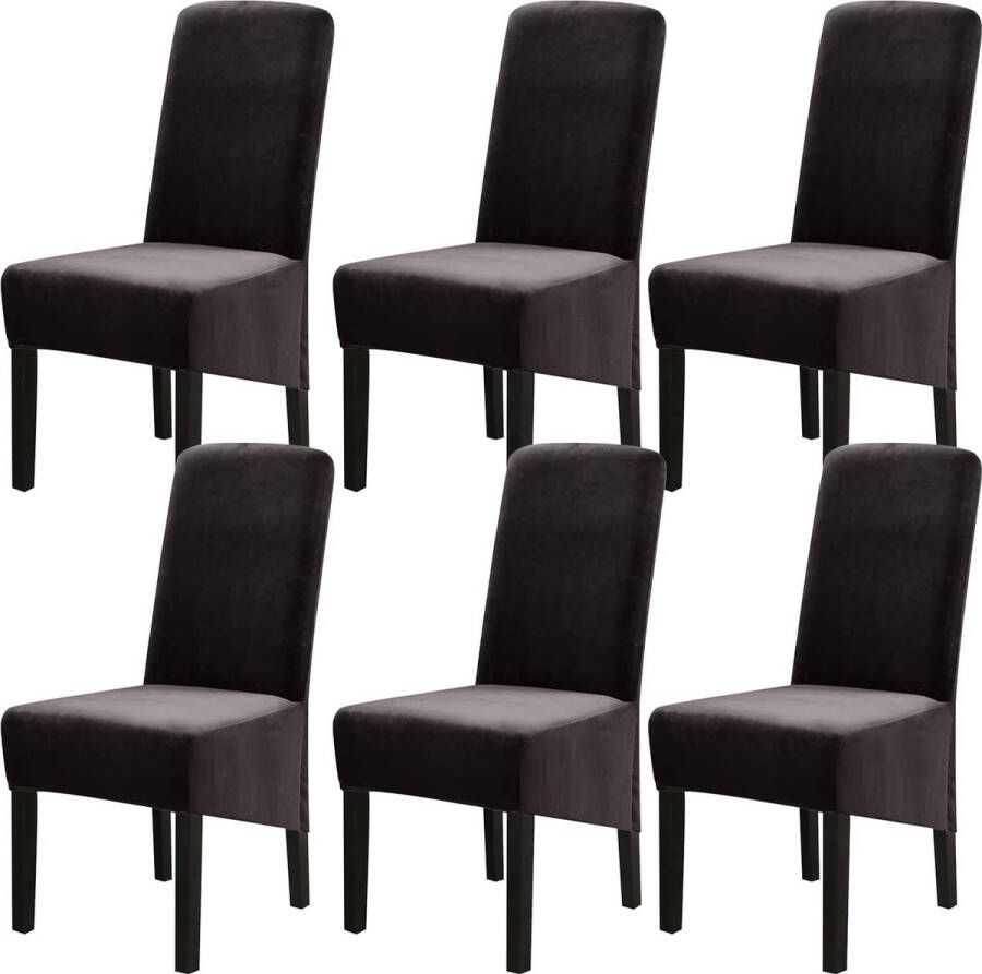 Stoelhoezen set van 6 stretch XL stoelhoezen afwasbaar elastische stretch stoelbeschermers grote stoelhoezen voor eetkamer kantoor eetkamer hotel banket (fluweel donkergrijs set van 6)