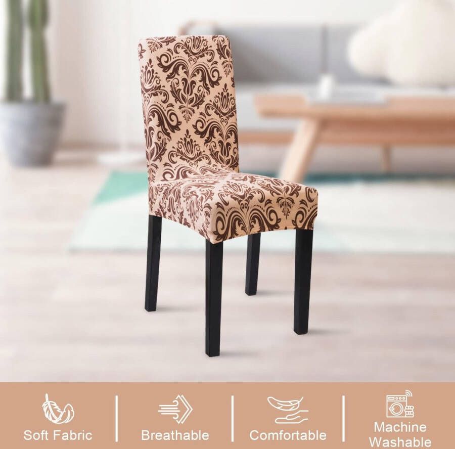 Stoelhoezen set van 6 stuks afneembaar wasbaar stretch stoelhoezen met elastiek voor hotel banket restaurant huis feest bruiloft (Gold Flowers 6 stuks) - Foto 2