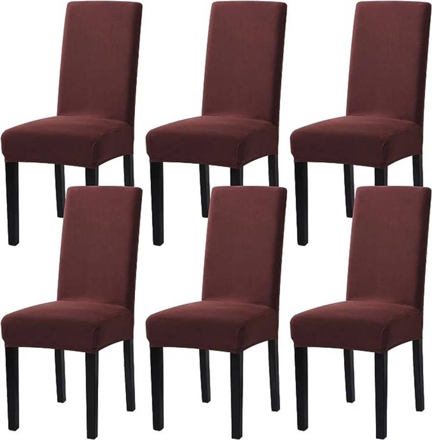 Stoelhoezen set van 6 stuks afneembaar wasbaar stretch stoelhoezen met elastiek voor hotel banket restaurant huis feest bruiloft (bruin 6 stuks)