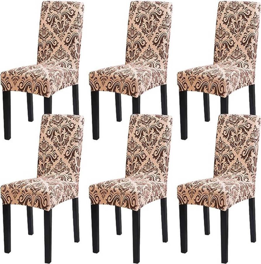 Stoelhoezen set van 6 stuks afneembaar wasbaar stretch stoelhoezen met elastiek voor hotel banket restaurant huis feest bruiloft (Gold Flowers 6 stuks)