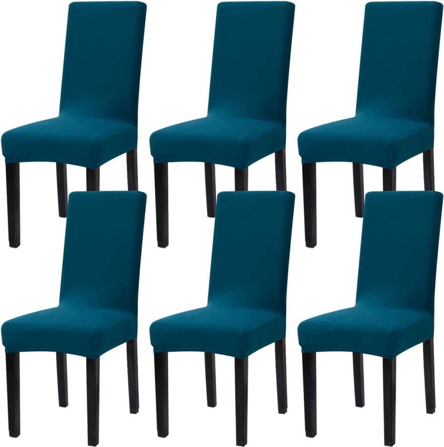 Stoelhoezen set van 6 stuks afneembaar wasbaar stretch stoelhoezen met elastiek voor hotel banket restaurant huis feest bruiloft (blauw 6 stuks)