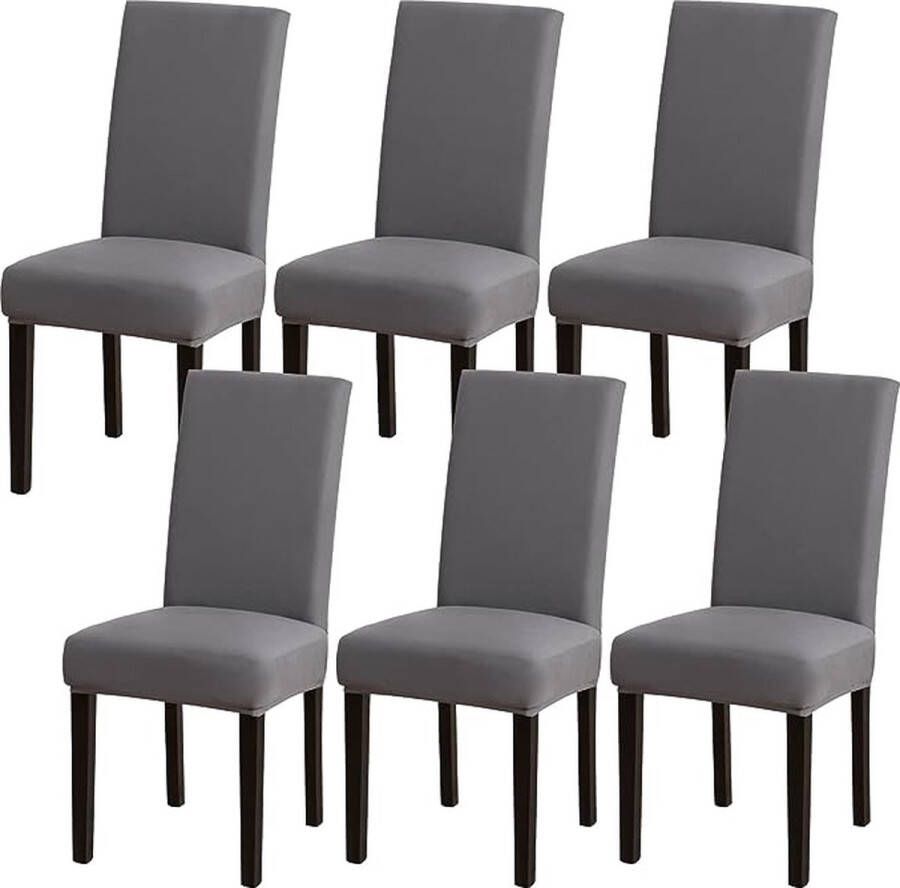 Stoelhoezen set van 6 stuks afneembaar wasbaar stretch stoelhoezen met elastiek voor hotel banket restaurant huis feest bruiloft (grijs 6 stuks)