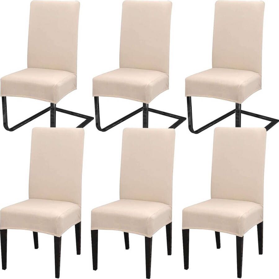 Stoelhoezen set van 6 stuks universele bi-elastische hoezen voor stoelen moderne stretch stoelhoezen stoelafdekking afneembaar wasbaar voor eetkamer hotel banket feestdecoratie beige