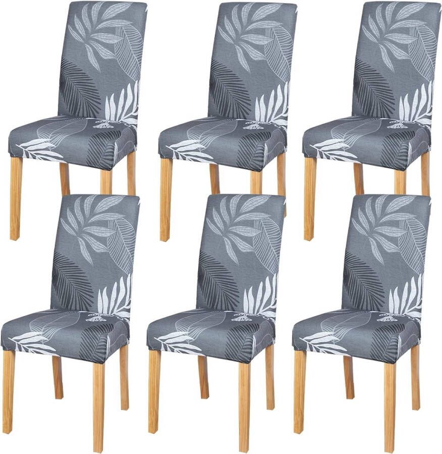 Stoelhoezen set van 6 stuks universele bi-elastische hoezen voor stoelen moderne stretch stoelhoezen stoelafdekking afneembaar wasbaar voor eetkamer hotel banket feestdecoratie bladeren