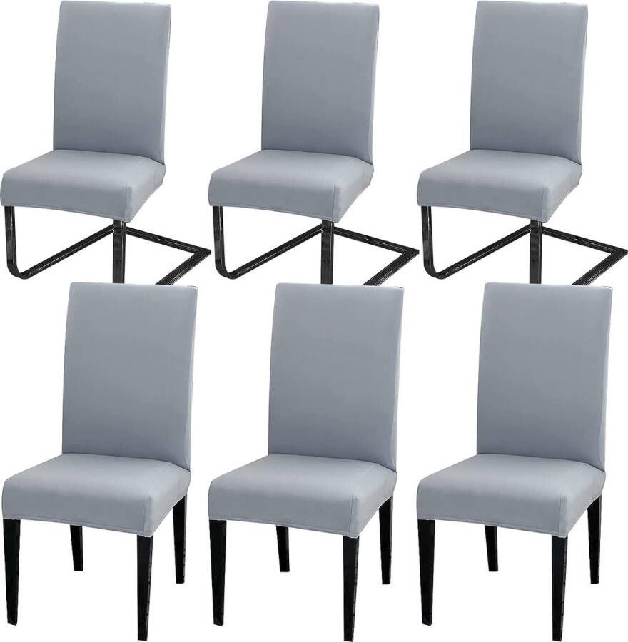Stoelhoezen set van 6 stuks universele bi-elastische hoezen voor stoelen moderne stretch stoelhoezen stoelafdekking afneembaar wasbaar voor eetkamer hotel banket feestdecoratie lichtgrijs