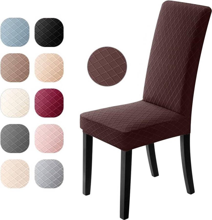 Stoelhoezen set van 6 stuks universele stretch stoelhoezen moderne jacquard hoezen afneembare stoelhoes afdekking eetkamerovertrek bi-elastische hoeslaken voor banketdecoratie en bruiloftsfeesten (donkerbruin set van 6) - Foto 2