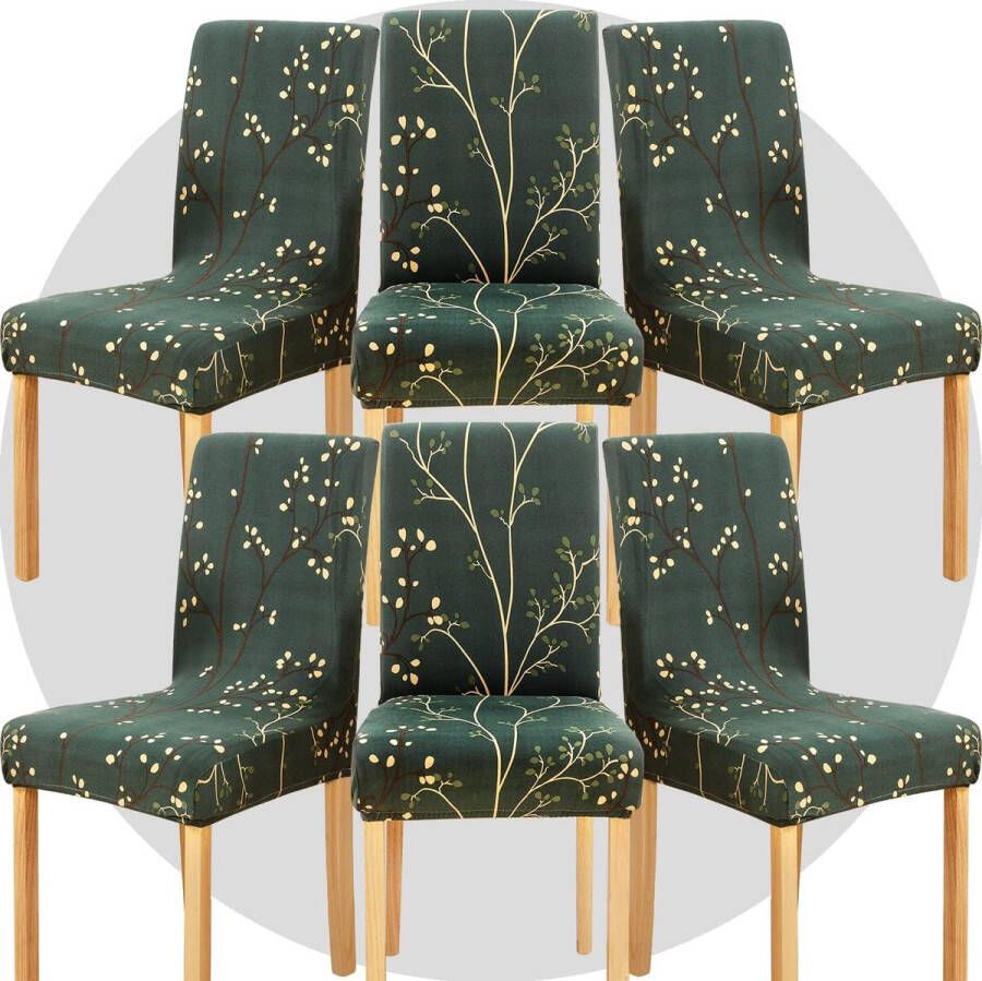 Stoelhoezen set van 6 super fit stretch afneembaar wasbaar eetkamerstoel beschermer cover stoelhoes voor hotel eetkamer ceremonie banket huwelijksfeest (donkergroene drieten)