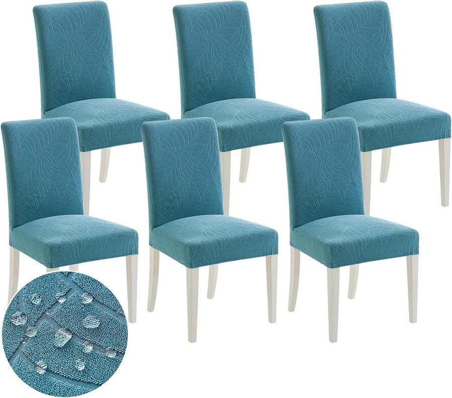 Stoelhoezen set van 6 Universeel stretch Afneembaar waterdicht Elastisch modern Voor keuken woonkamer banket Familie bruiloft feest Lichtblauw