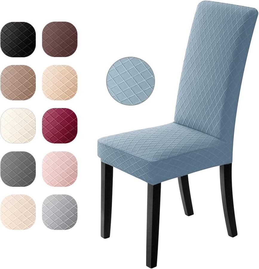 Stoelhoezen Set van 6 Universele Stretch Stoelhoezen Moderne Jacquard Hoes Afneembare Stoelhoes Eetkamerhoes Bi-Elastische Stretch Hoes voor Banketdecoratie en Bruiloftsfeesten (Blauw Set van 6)